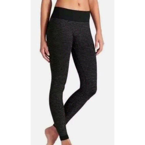 ATHLETA SHIMMER STRIPE BLACK SILVER YOGA WORKOUT LEGGINGS PANTS SMALL - Picture 1 of 11